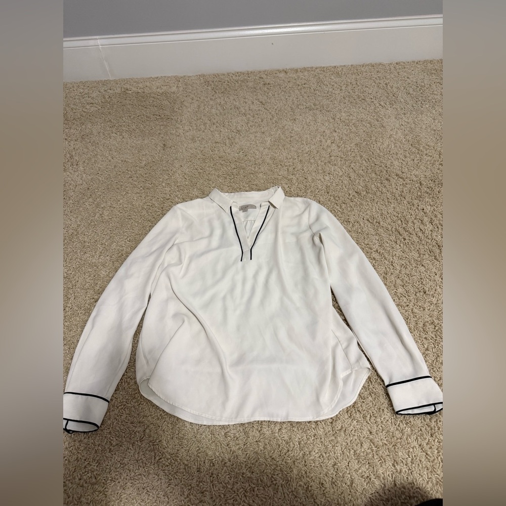 LOFT White Blouse with Black Accents
